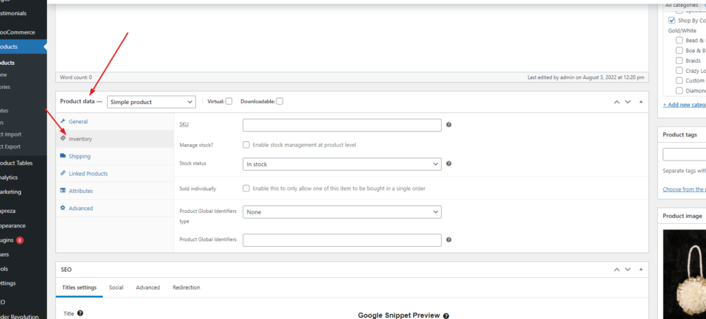click on the inventory tab in the backend of woocommerce